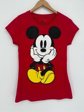 Disney Bright Red Logo Tee with Black Print size large men and woman size or kid